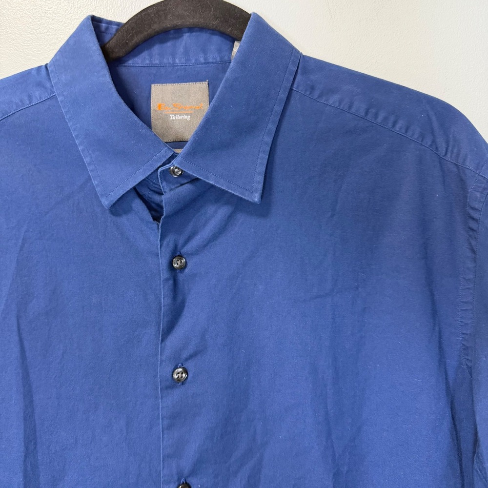 Ben Sherman Tailoring Mens Long Sleeve Button Down Shirt Blue Solid XL